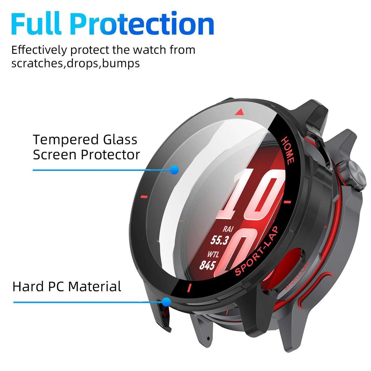 For Huawei Watch GT Runner 2 xDfind Tempered Film Integrated PC Watch Case(Black Blue)