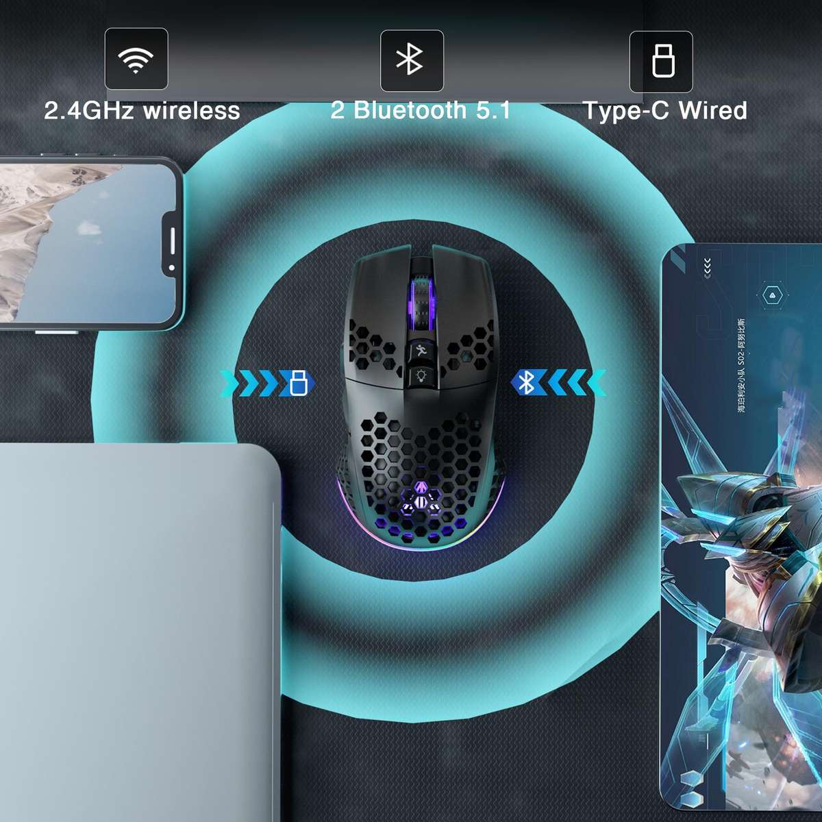 SOLAKAKA SM600 Hollowed Out RGB Tri-mode Wireless Gaming Mouse(White)