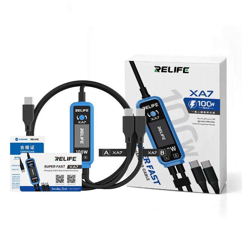 RELIFE XA7 100W Type-C Digital Display 1 to 2 Fast Charging Cable for iPhone / Android