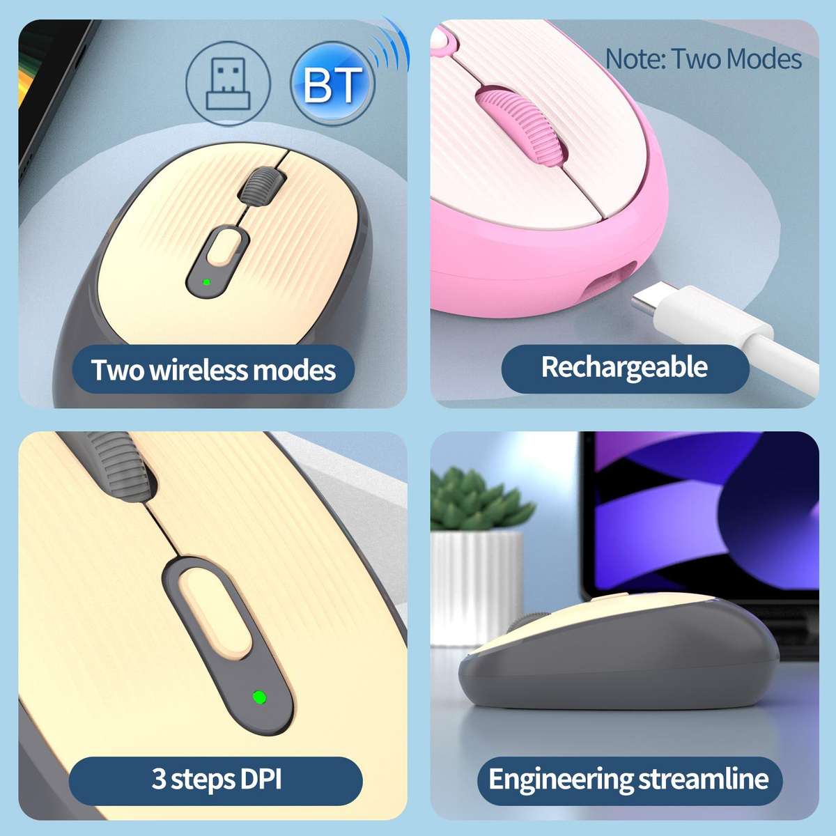 SHIPADOO W300 2.4G Wireless Dual-Mode Mouse(Gray)