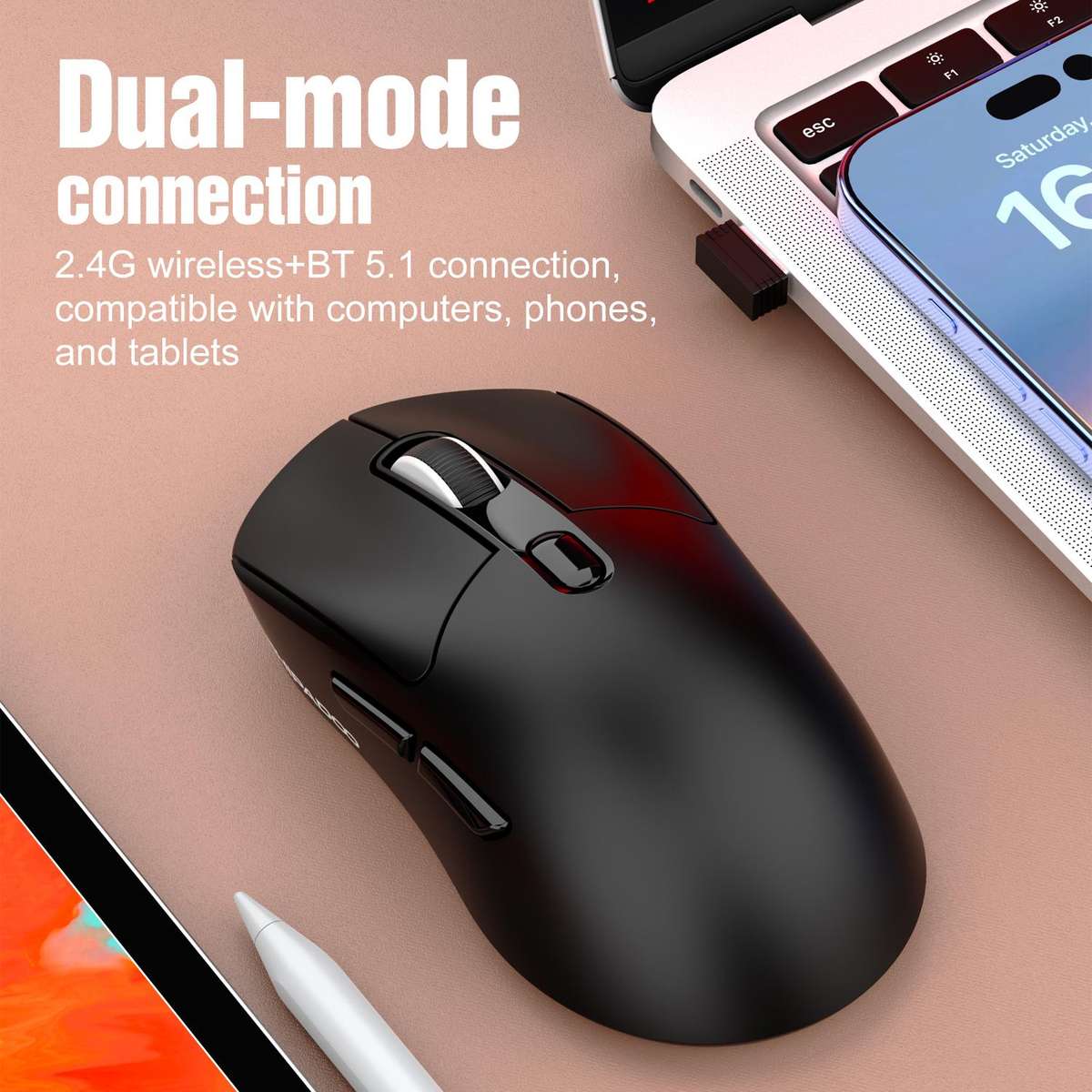 SHIPADOO A7 2.4GHzx Wireless BT Dual-Mode Mouse(Black)