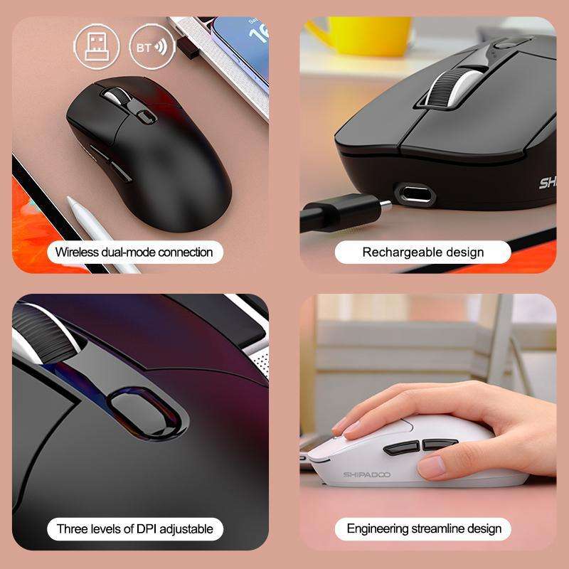 SHIPADOO A7 2.4GHzx Wireless BT Dual-Mode Mouse(Black)