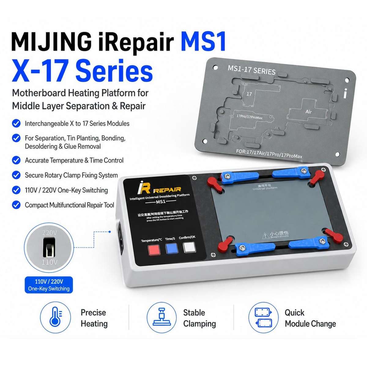 Mijing MS1 Intelligent Desoldering Platform for iPhone X-17 Pro Max, Plug:EU Plug