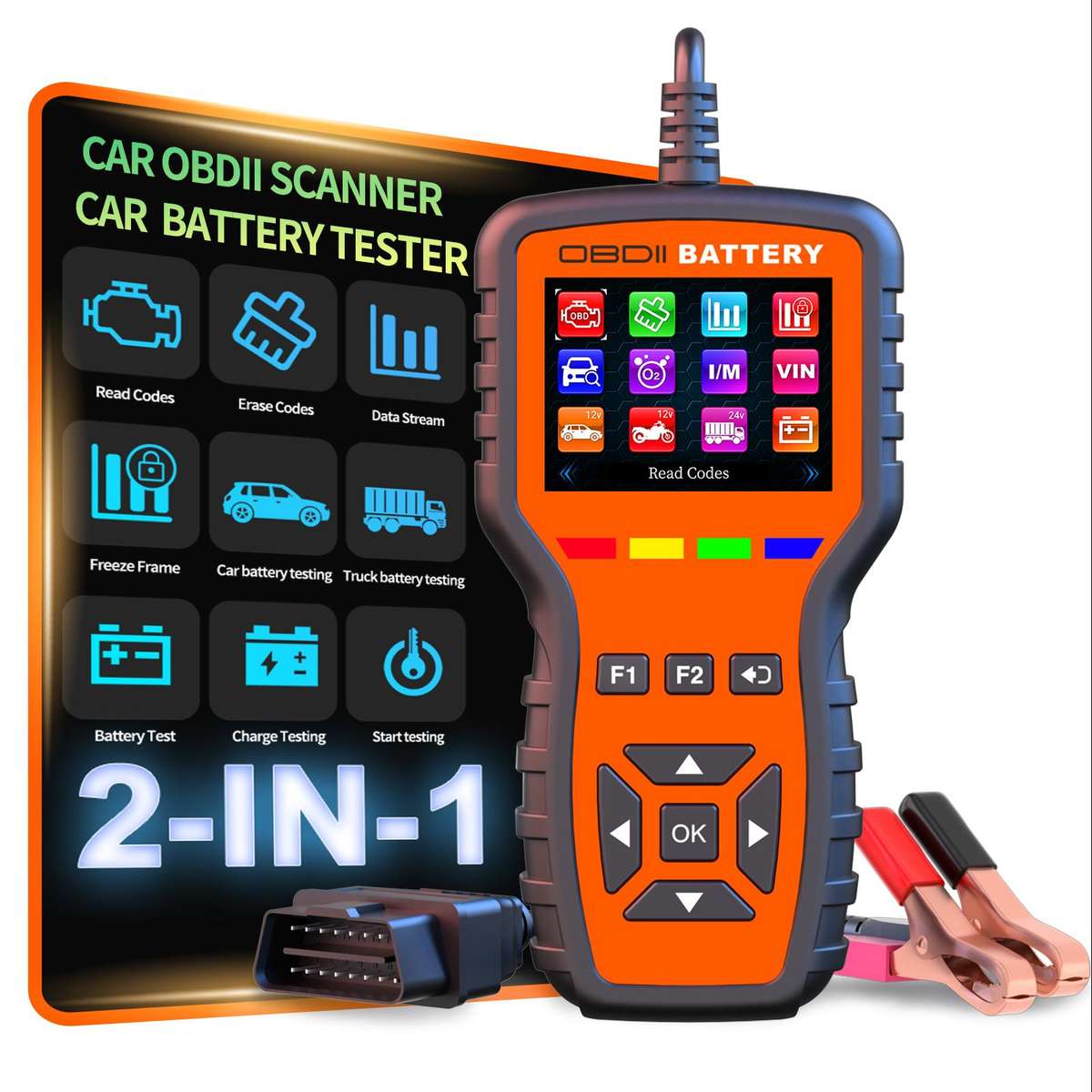 K2 Pro 2 in 1 Car OBDII Diagnostic Tool Battery Tester(Black Orange)