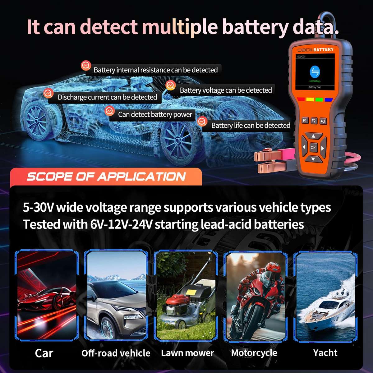 K2 Pro 2 in 1 Car OBDII Diagnostic Tool Battery Tester(Black Orange)