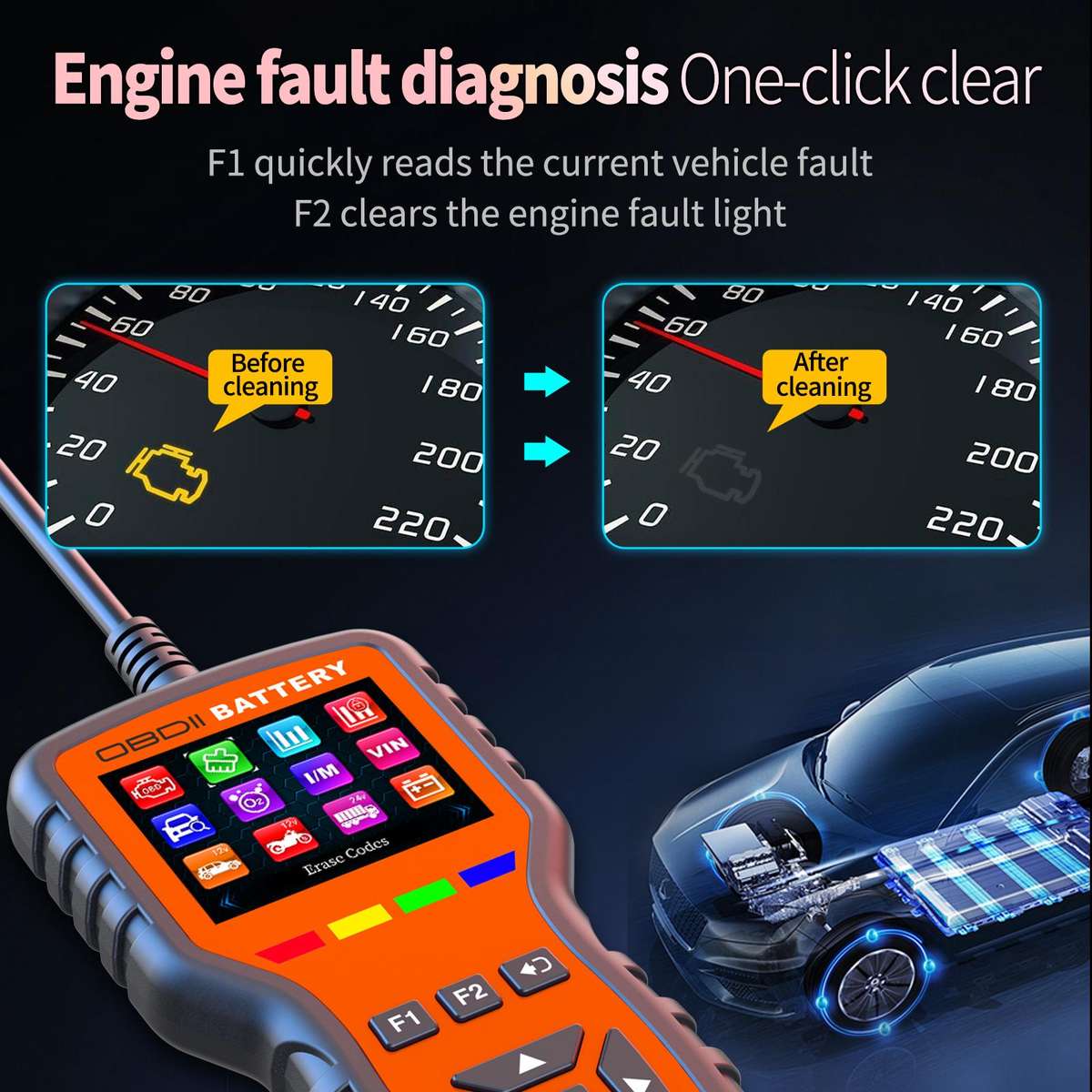 K2 Pro 2 in 1 Car OBDII Diagnostic Tool Battery Tester(Black Orange)