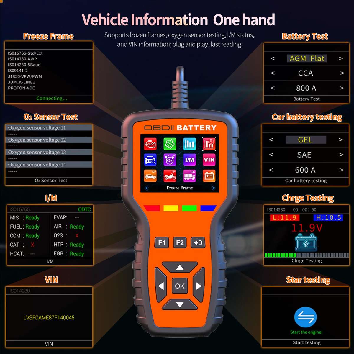 K2 Pro 2 in 1 Car OBDII Diagnostic Tool Battery Tester(Black Orange)