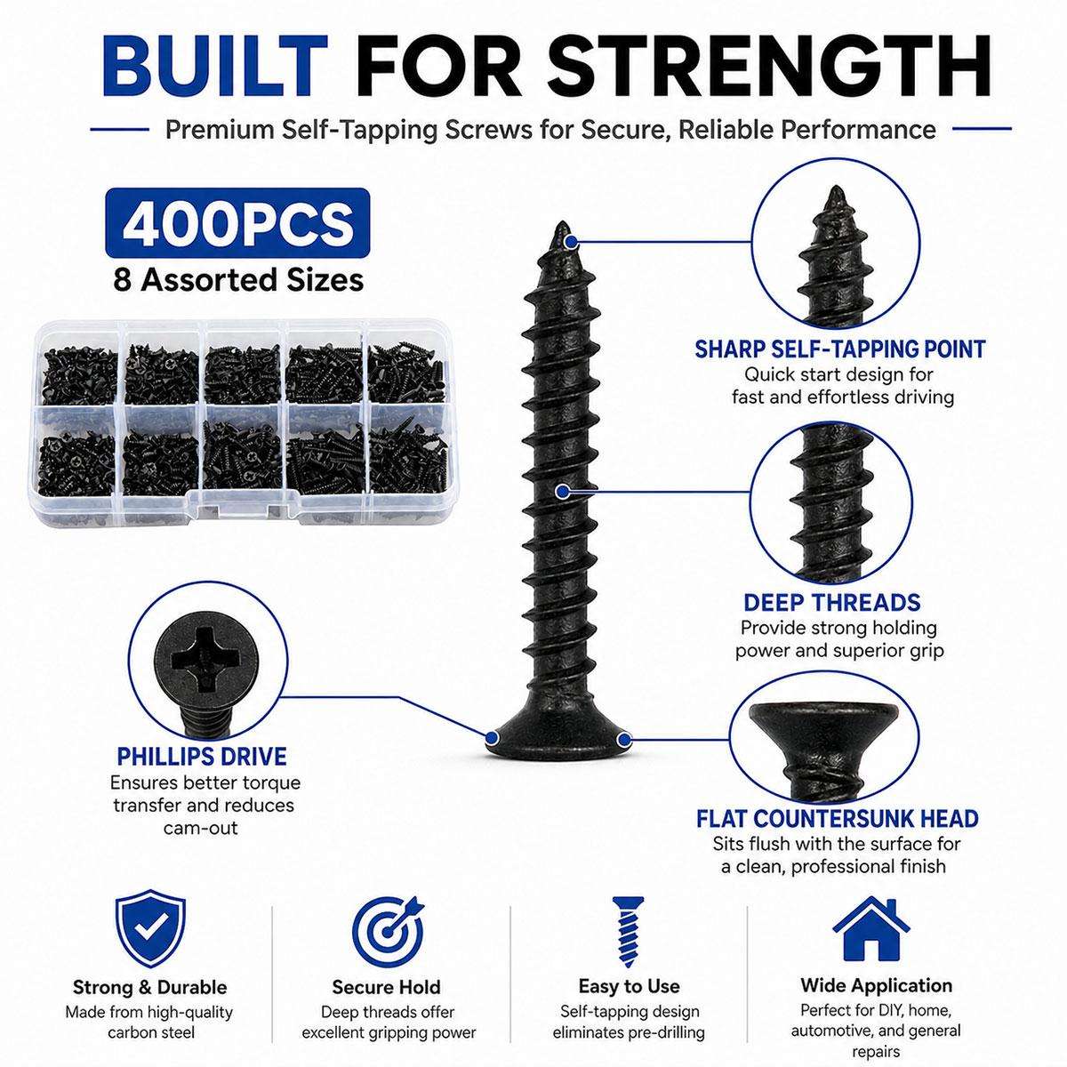 M2 Phillips Self-tapping Screw 400 PCS / Set