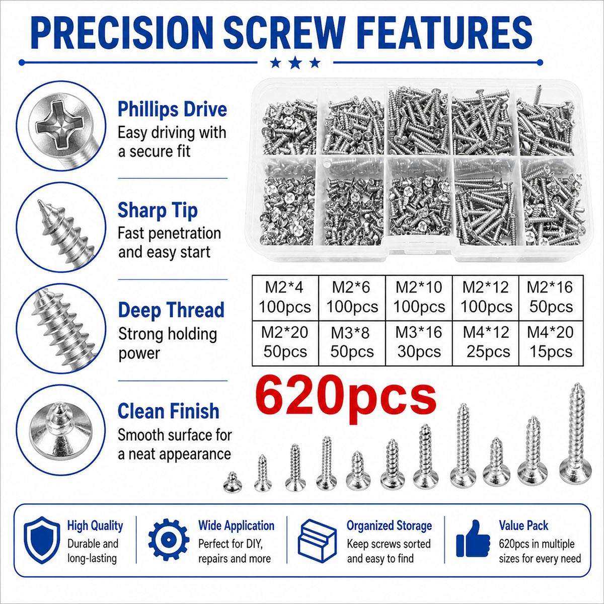M2 Self-tapping Screw 620 PCS / Set