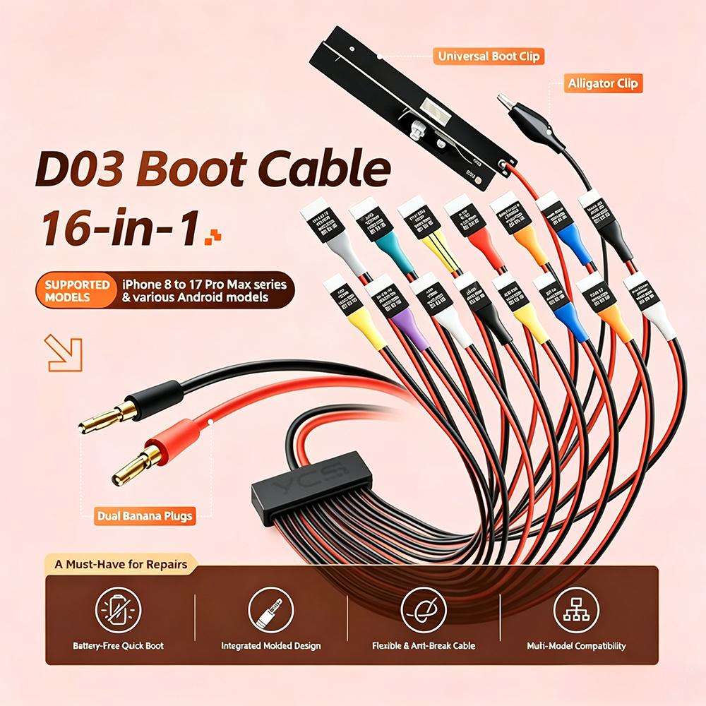 MR.YANG D03 16 in 1 Charging Boot DC Power Detection Cable for iPhone 8-17 Pro Max / Android