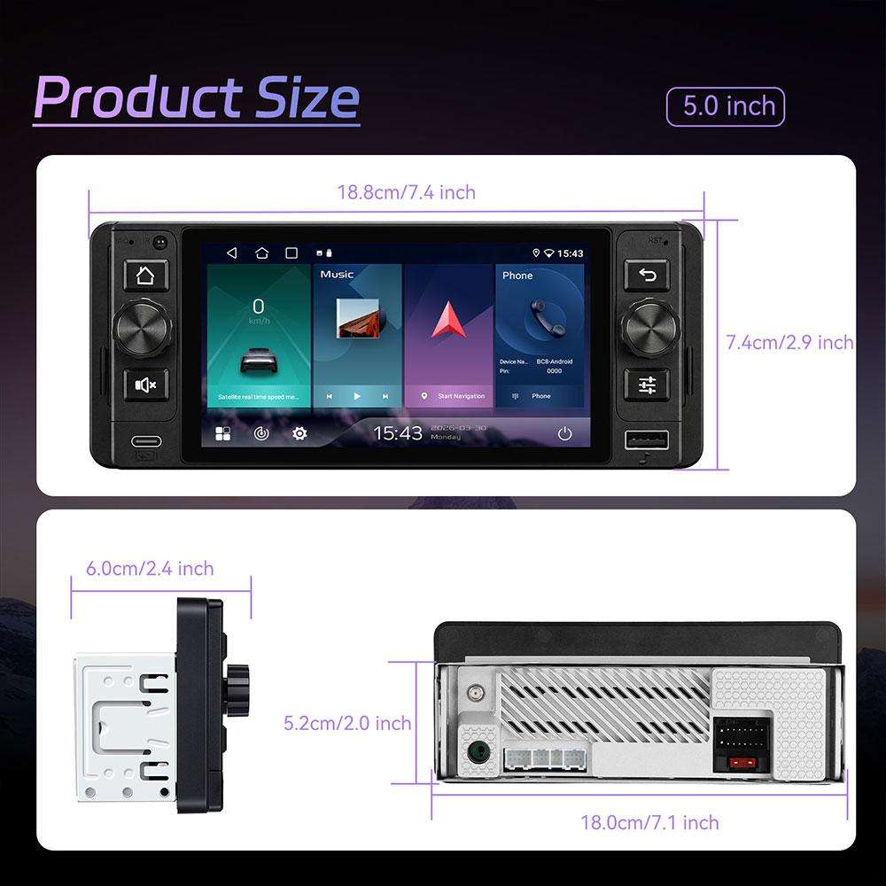 5 inch Single Din Android 15 Center Console CarPlay Car Video Navigation, Specification:Standard
