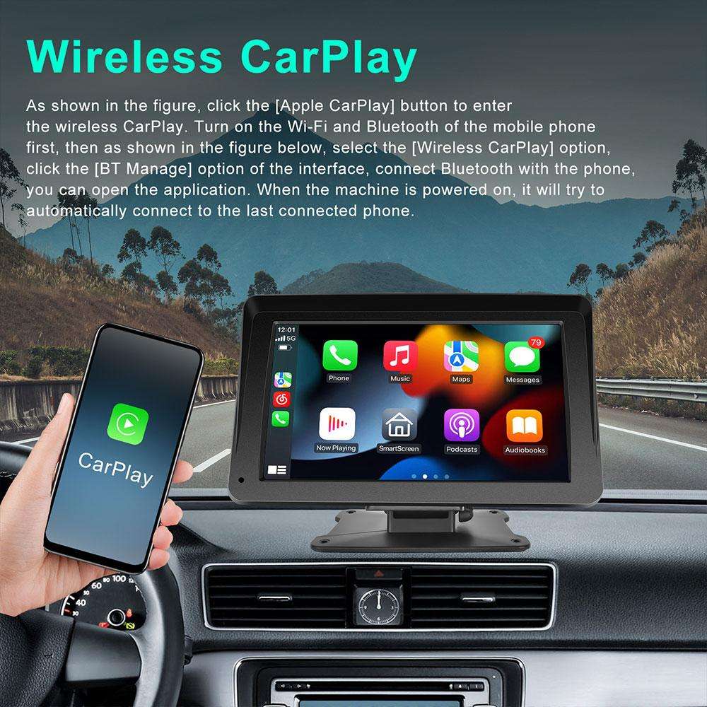 7 inch Center Portable Screen Wireless CarPlay Car Navigation System, Specification:Sunshade Cover