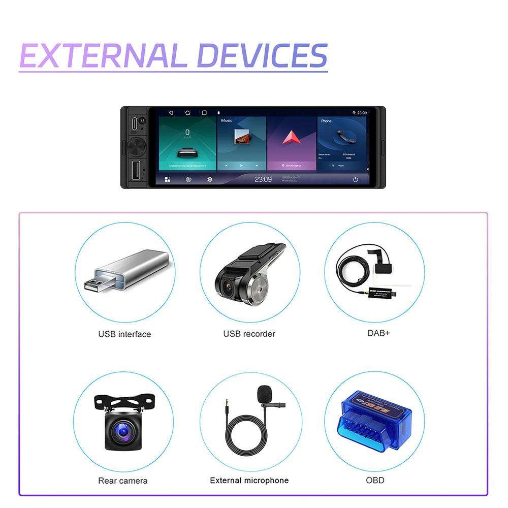Universal 6.28 inch Single-DIN Car Center Console Display with CarPlay & Android Auto Function, Type