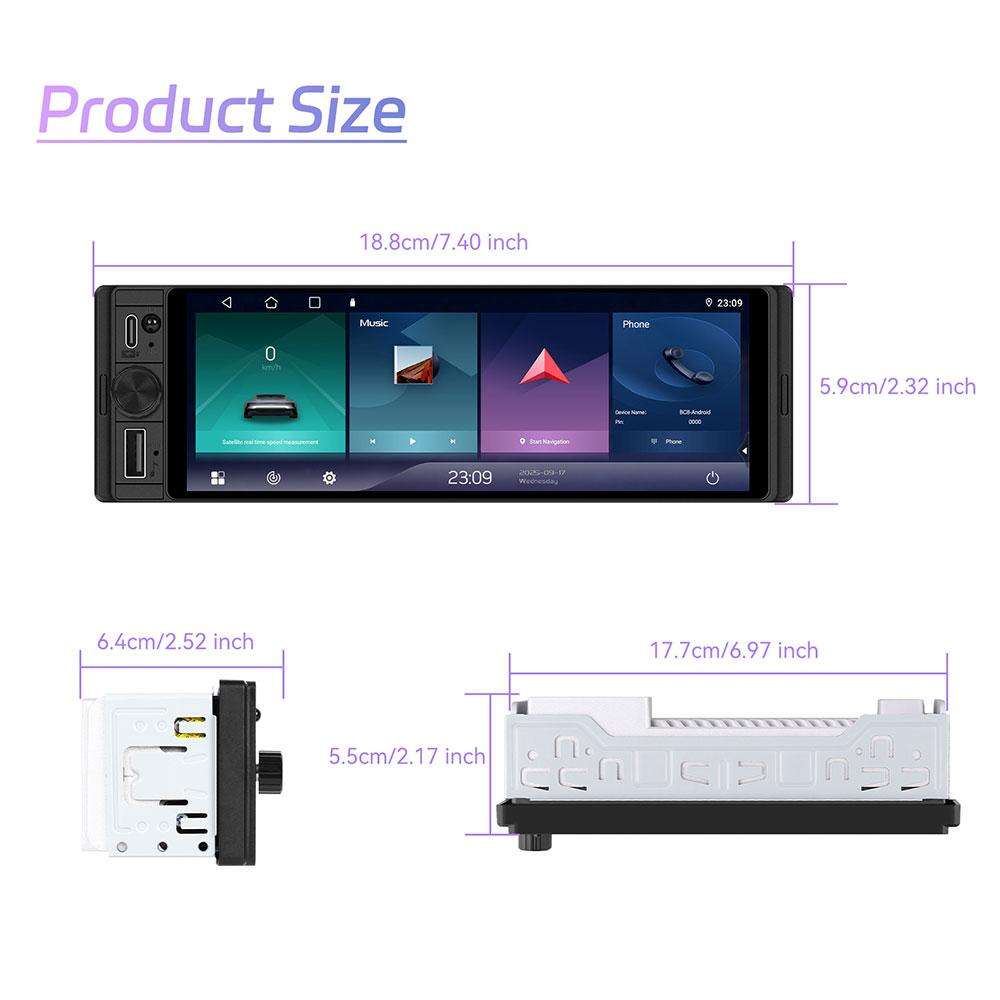 Universal 6.28 inch Single-DIN Car Center Console Display with CarPlay & Android Auto Function, Type