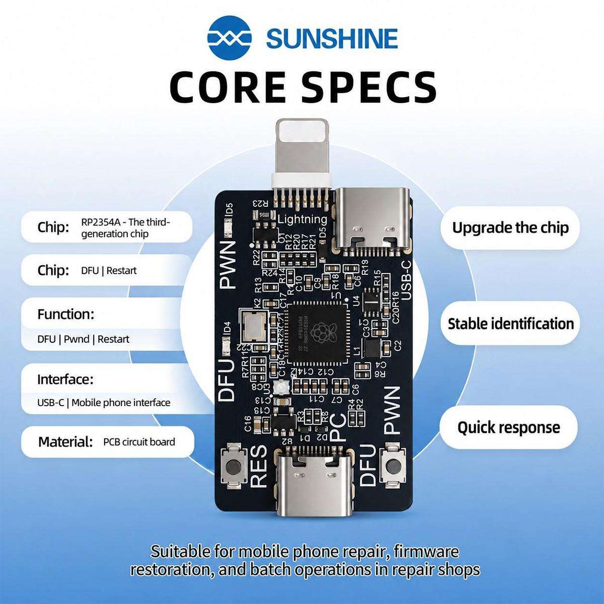 SUNSHINE RP2354A Third-Generation Chip PICO DFU Engineering Board for iPhone XR-11 Pro Max