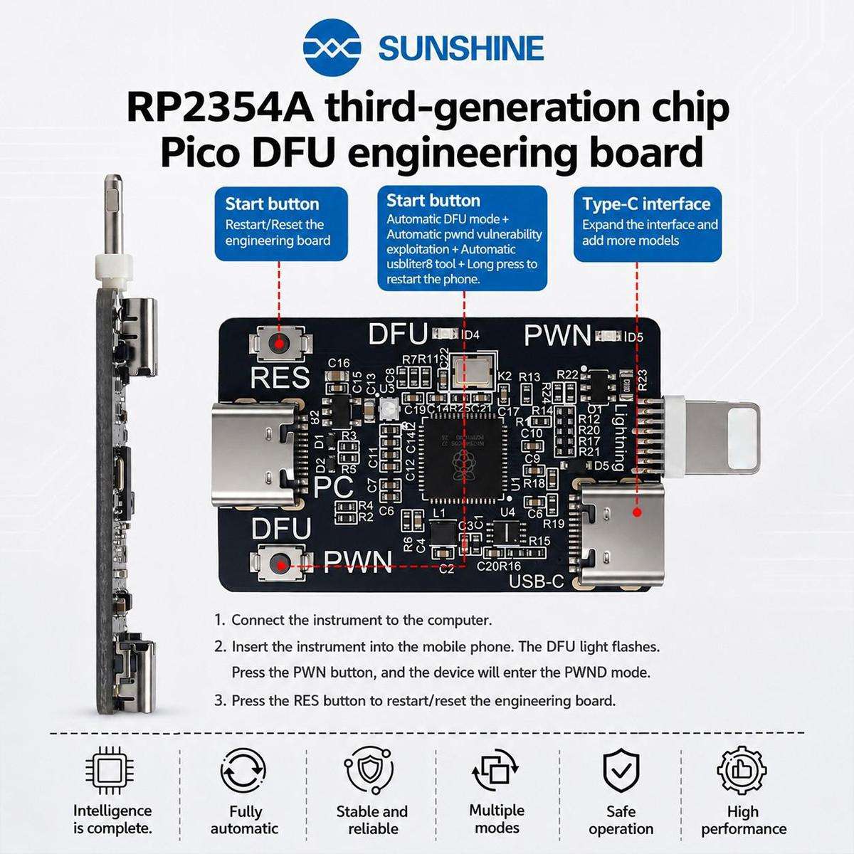 SUNSHINE RP2354A Third-Generation Chip PICO DFU Engineering Board for iPhone XR-11 Pro Max