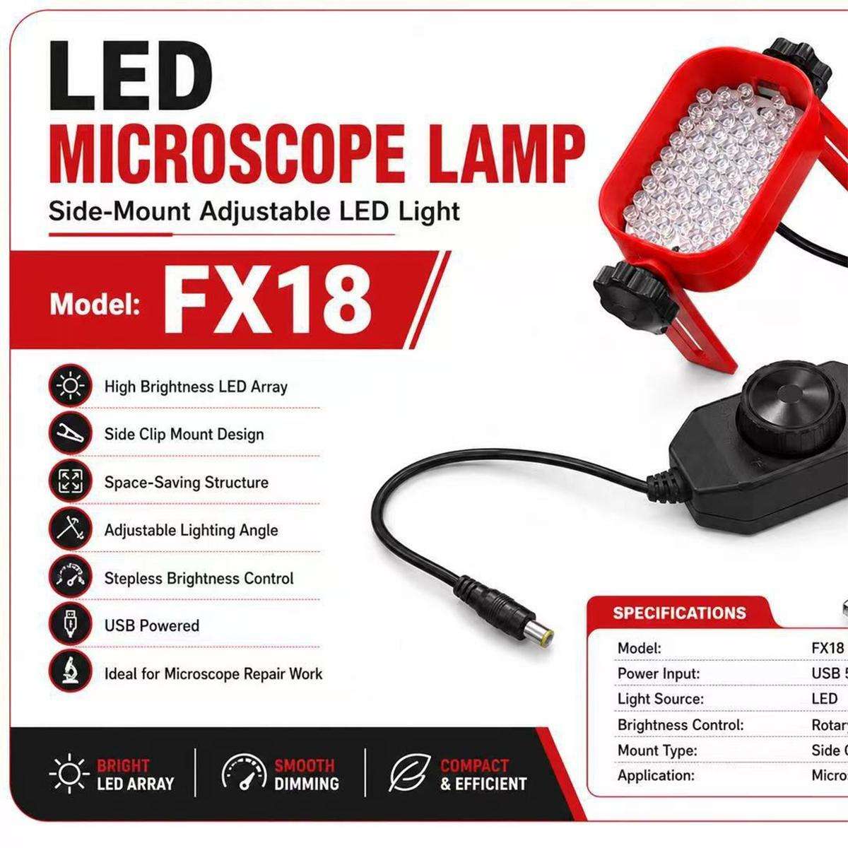 FX18 Side-Mounted High-Brightness Adjustable-Focus LED Microscope Light Source