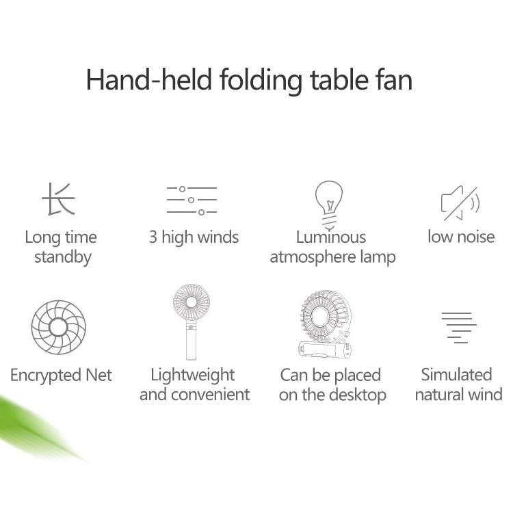 S2 Portable Foldable Handheld Electric Fan, with 3 Speed Control & Night Light (White)