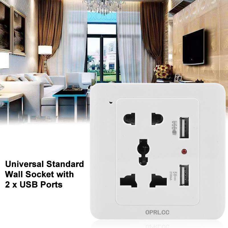 Universal Standard Wall Socket with 2 x USB Ports
