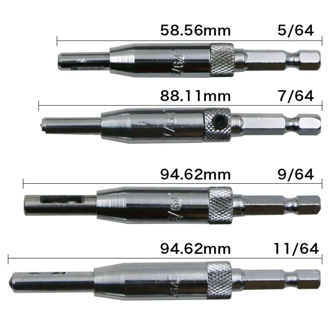 4 PCS/Set Doors Self Centering Hinge Tapper Core Drill Bit Set Hole Puncher Woodworking Tools(5/64,7