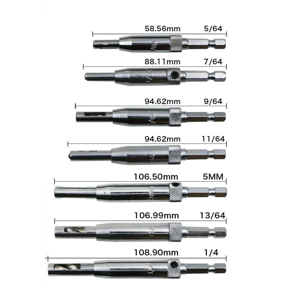 7 PCS/Set Doors Self Centering Hinge Tapper Core Drill Bit Set Hole Puncher Woodworking Tools(5/64,7