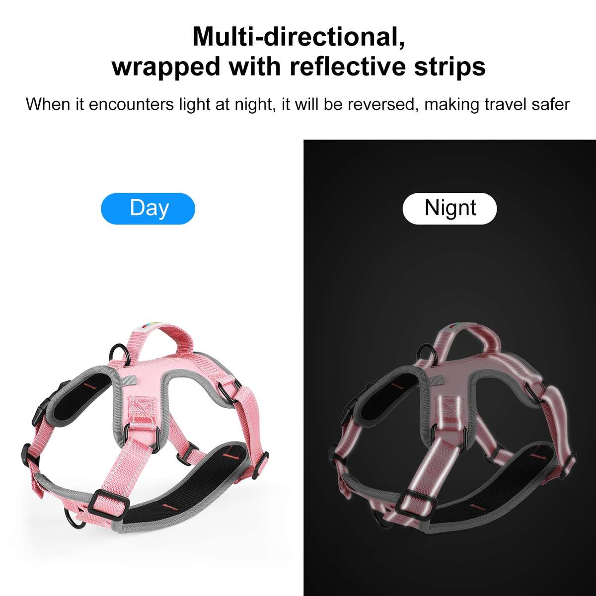 FunAdd Traction Rope Reflective Breathable Nylon Pet Vest Dog Harness, Size: M (Pink)