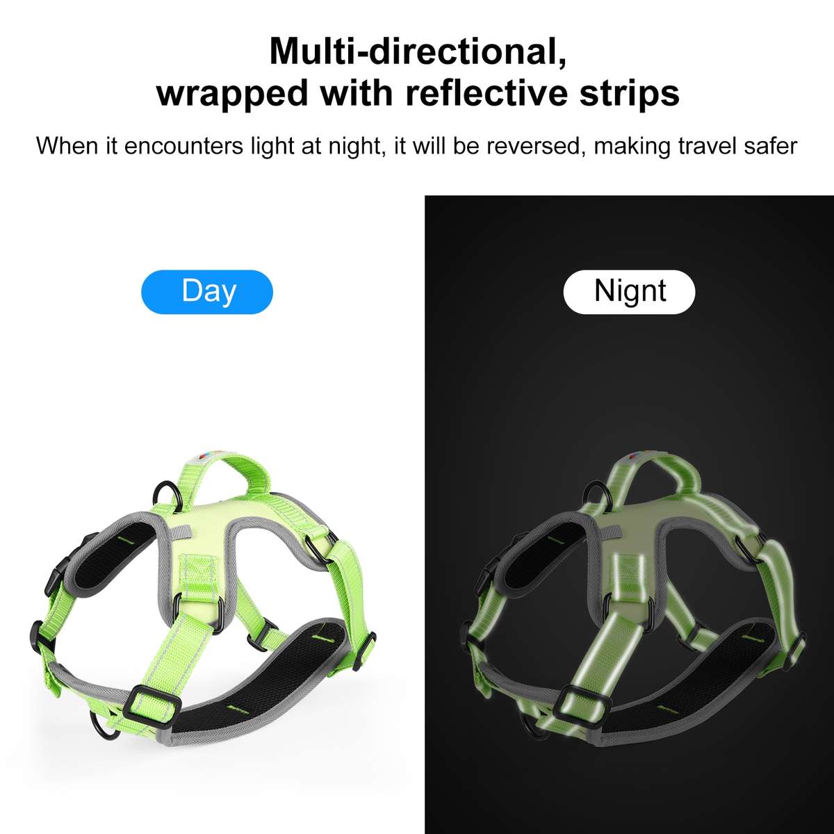 FunAdd Traction Rope Reflective Breathable Nylon Pet Vest Dog Harness, Size: M (Green)