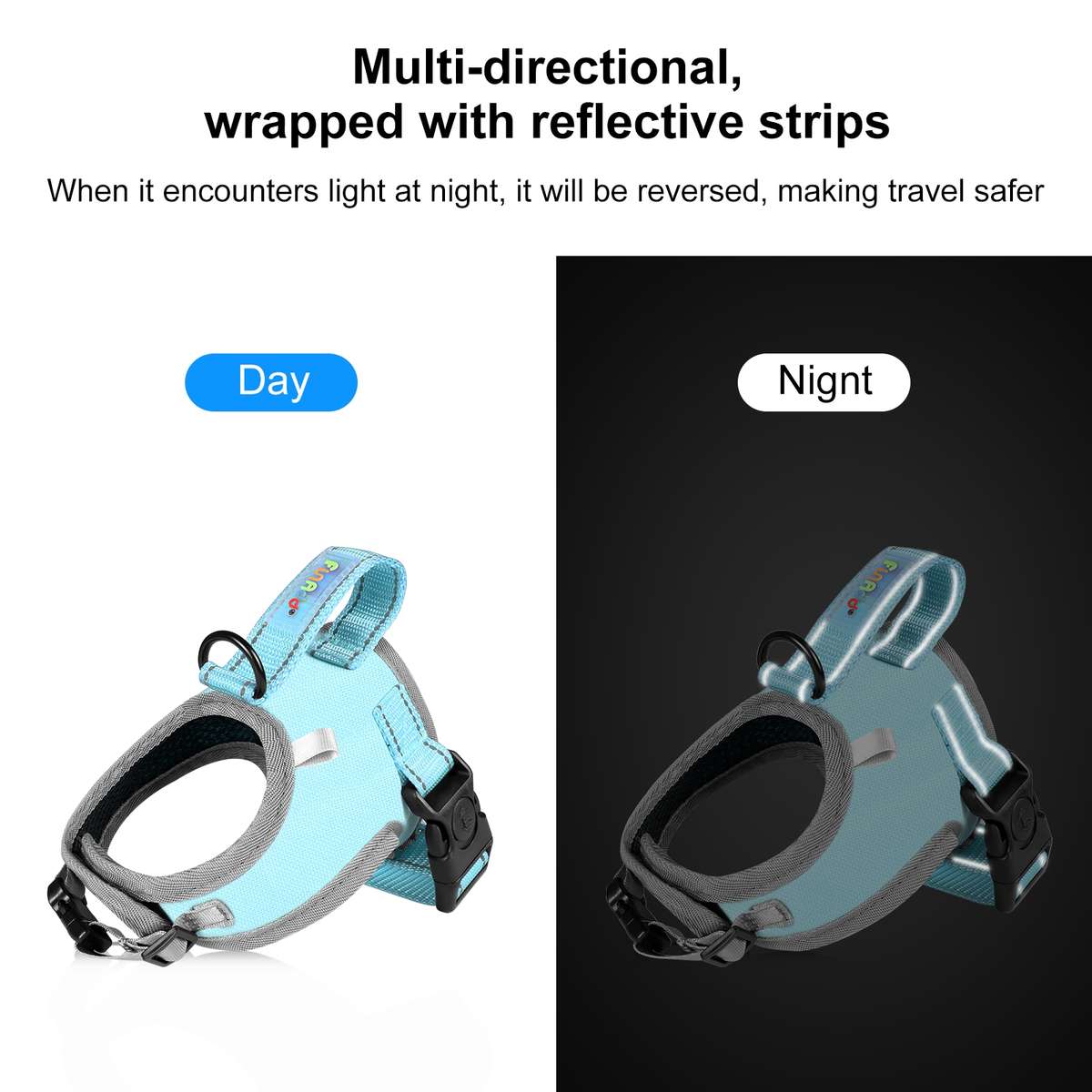 FunAdd Traction Rope Reflective Breathable Nylon Pet Vest Dog Harness, Size: S (Blue)