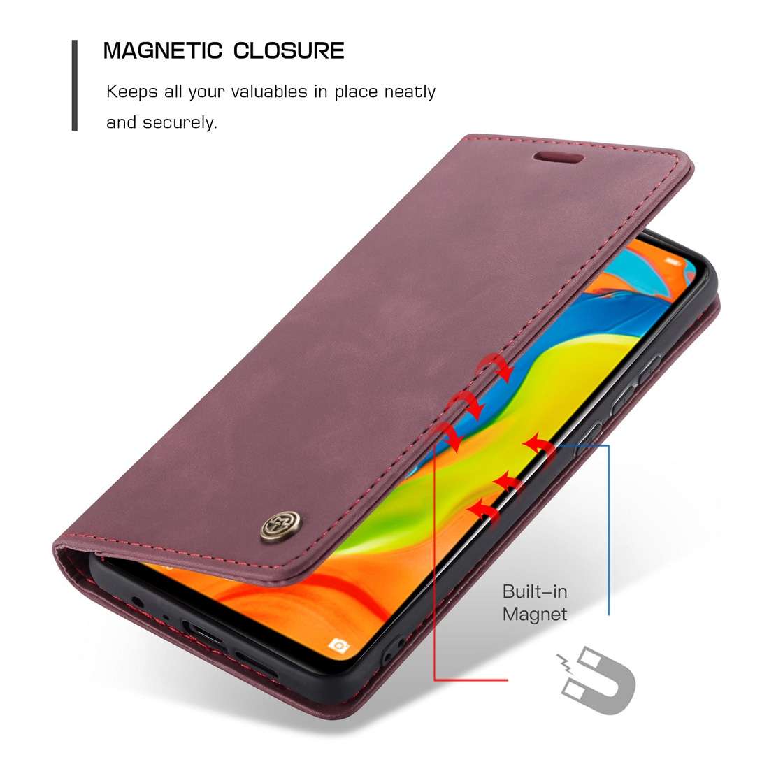 CaseMe-013 Multifunctional Retro Frosted Horizontal Flip Leather Case for Huawei P3 ... (Wine Red)