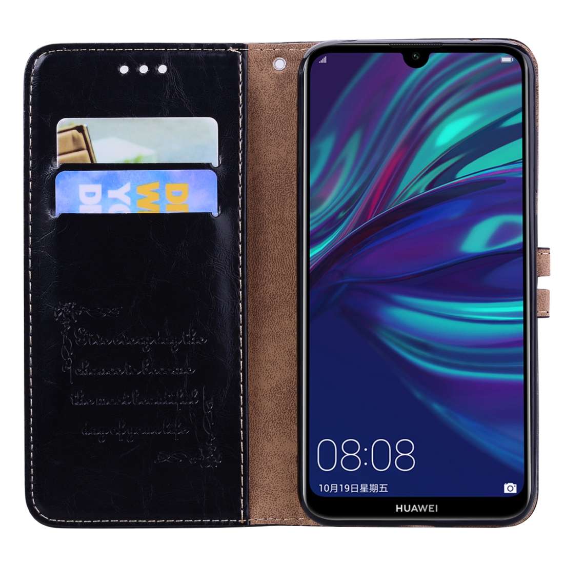 Business Style Oil Wax Texture Horizontal Flip Leather Case for Huawei Y7 (2019), with ... (Black)