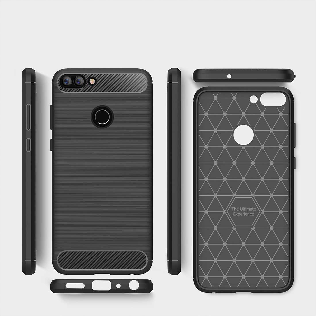 For Huawei P smart / Enjoy 7S Brushed Texture Carbon Fiber Shockproof TPU Protective B ... (Black)