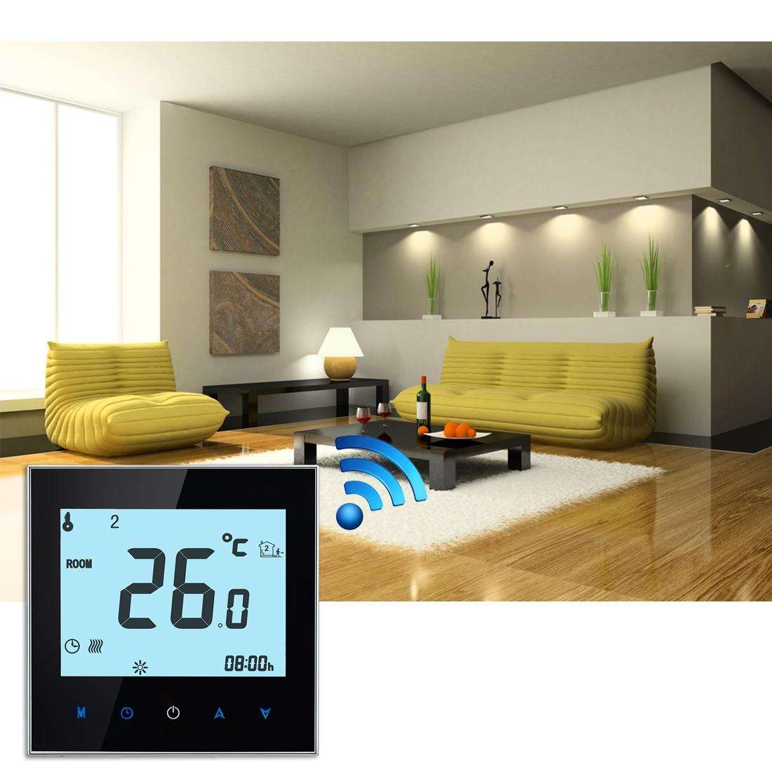BHT-1000-GB-WIFI 16A Load Electronic Heating Type Touch LCD Digital WiFi Heating Room ... (Black)