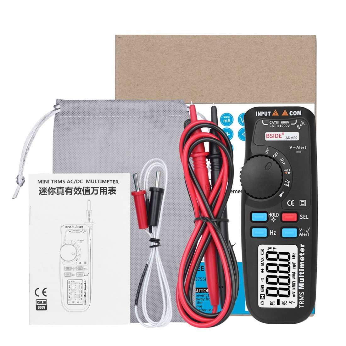 BSIDE ADM92 Handheld True RMS Digital Multimeter Auto Range 6000 Counts TRMS Tester with Live Wire C
