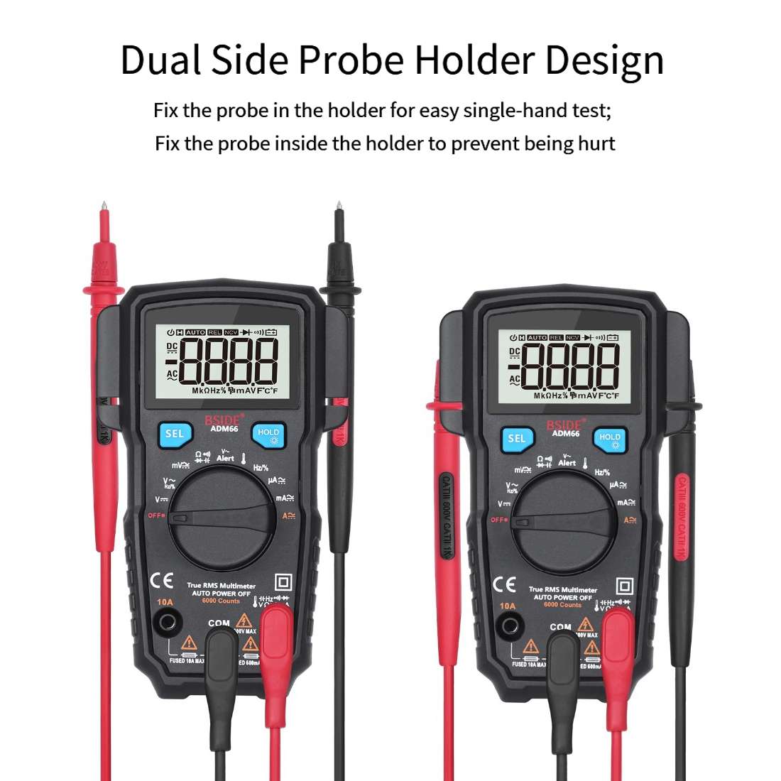 BSIDE ADM66 Handheld Household 6000 Count AC / DC Current Voltage Capacitor Automatic Range Multimet