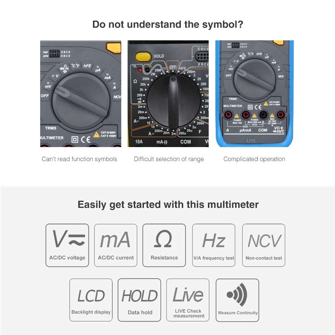 BSIDE ADMS6 High-precision Fully Automatic Small Digital Intelligent Multimeter with HD Digital Disp