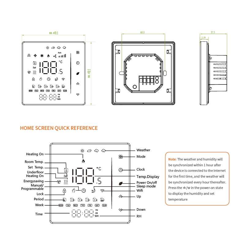 BHT-006GCLW 95-240V AC 5A Smart Home Heating Thermostat for EU Box, Control Boiler Heating with Only