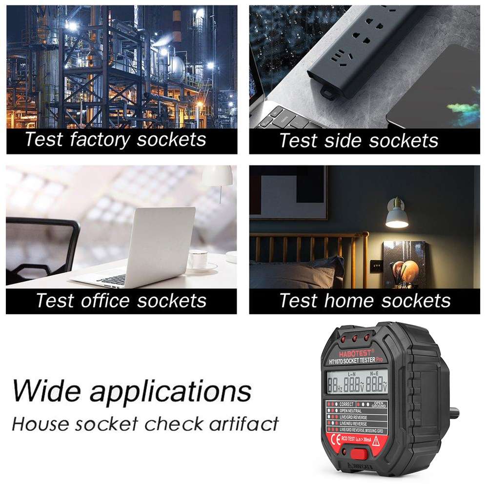 HABOTEST HT107D Multifunctional Digital Display Socket Tester (EU Plug)