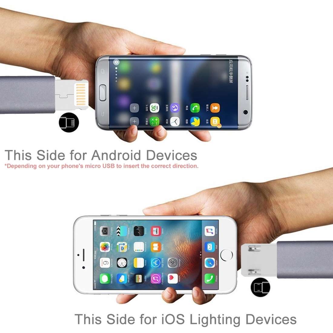 HAWEEL 1m Noodle Style 2 in 1 Micro USB & 8 Pin Both Side Data Sync Charging Cable(White)