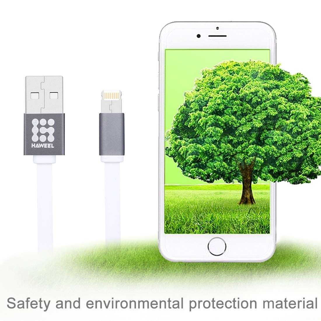 HAWEEL 1m Noodle Style 2 in 1 Micro USB & 8 Pin Both Side Data Sync Charging Cable(White)
