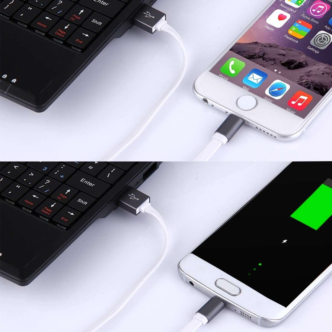 HAWEEL 1m Noodle Style 2 in 1 Micro USB & 8 Pin Both Side Data Sync Charging Cable(White)