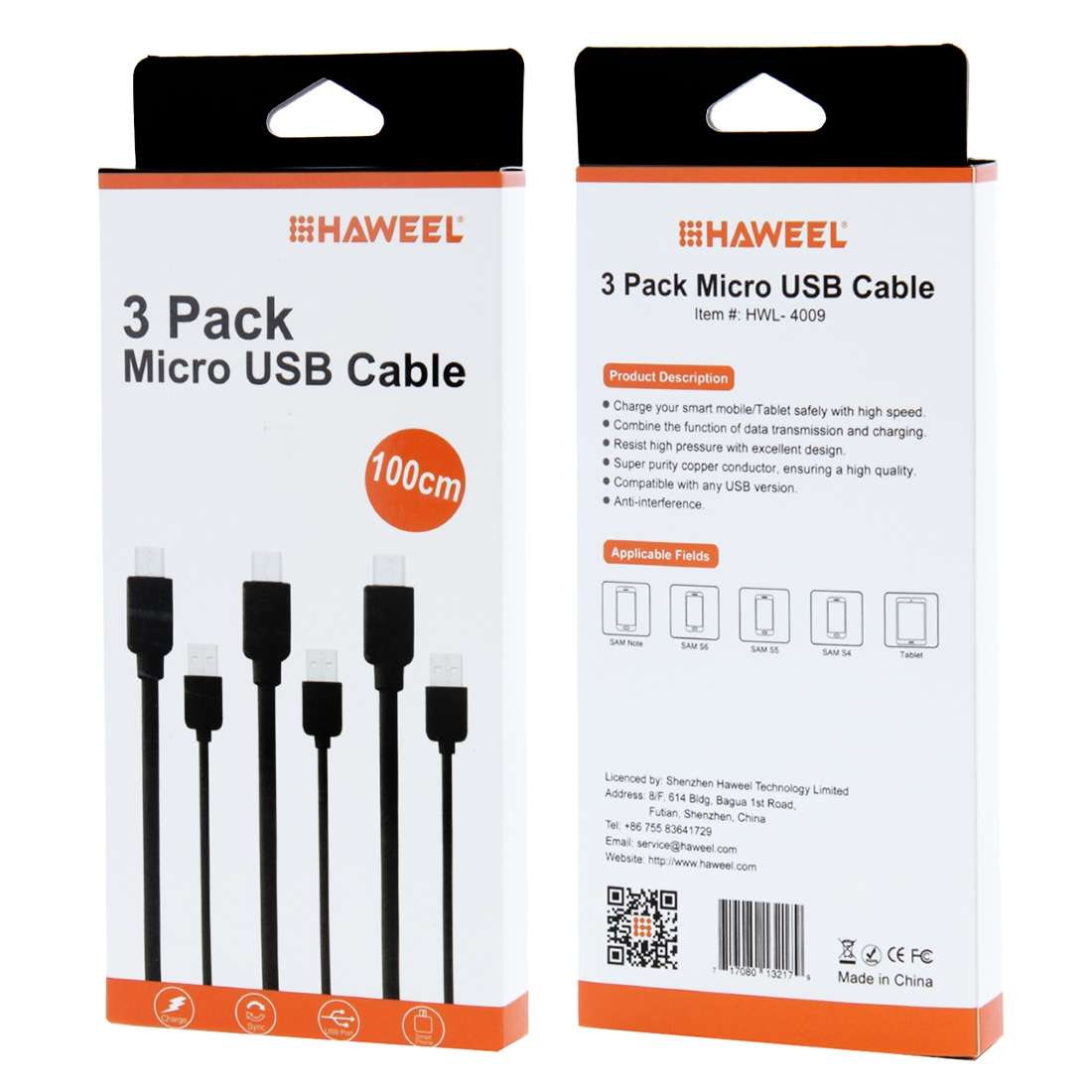 3 PCS HAWEEL 1m High Speed Micro USB to USB Data Sync Charging Cable Kits For Galaxy, Huawei, Xiao
