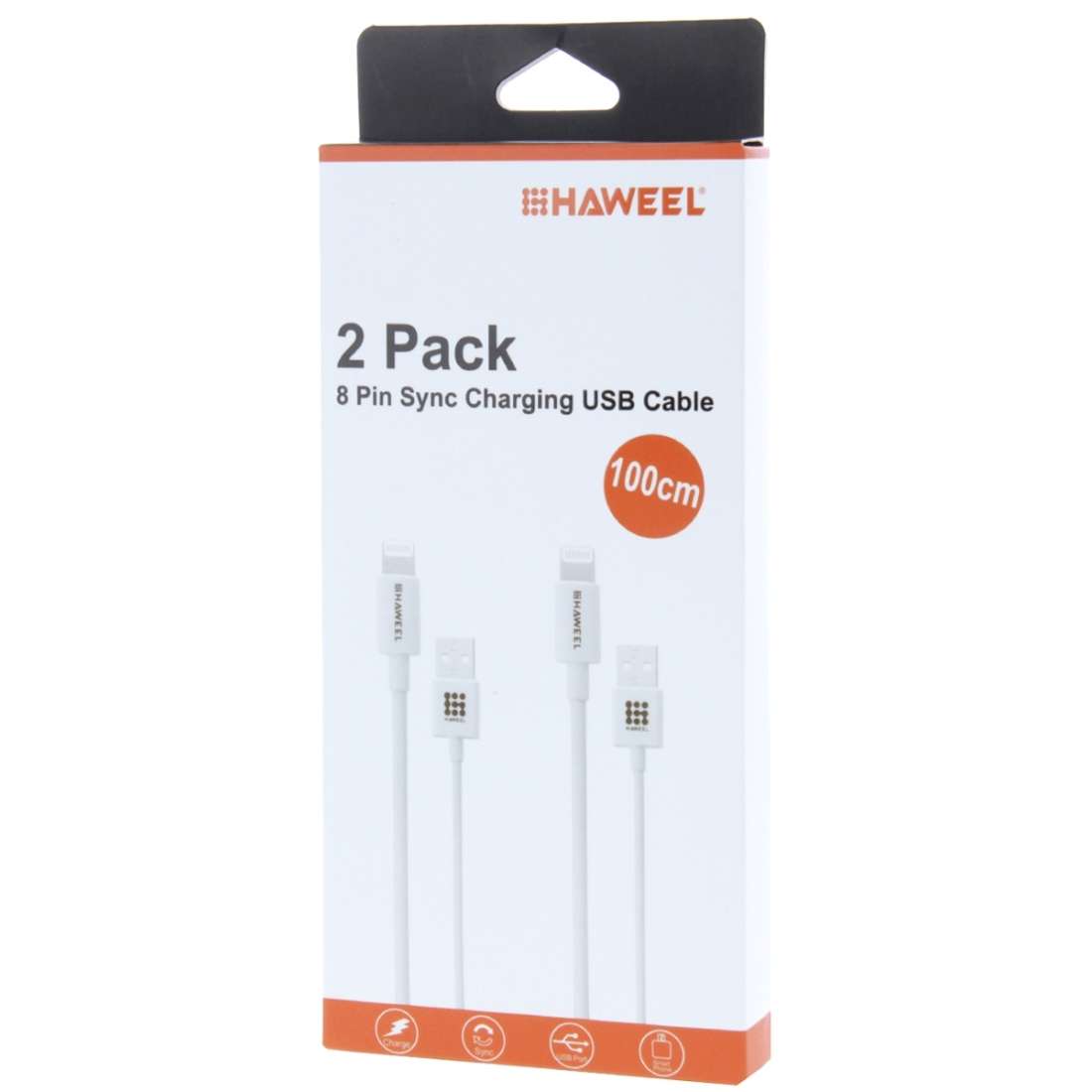 2 PCS HAWEEL 1m 2.4A 8 Pin USB Data Sync Charging Cable Kits