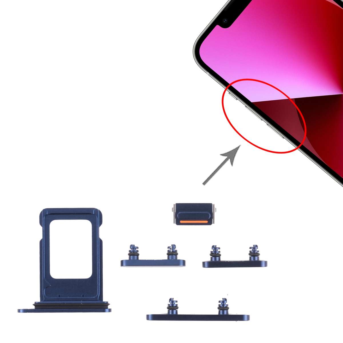 SIM Card Tray + SIM Card Tray + Side Keys for iPhone 13(Blue)