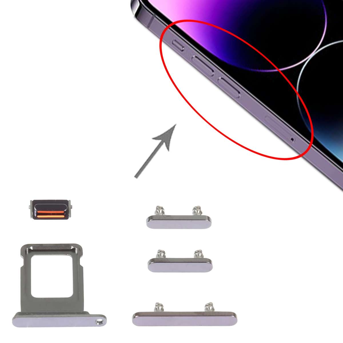 SIM Card Tray + Side Keys for iPhone 14 Pro(Black)