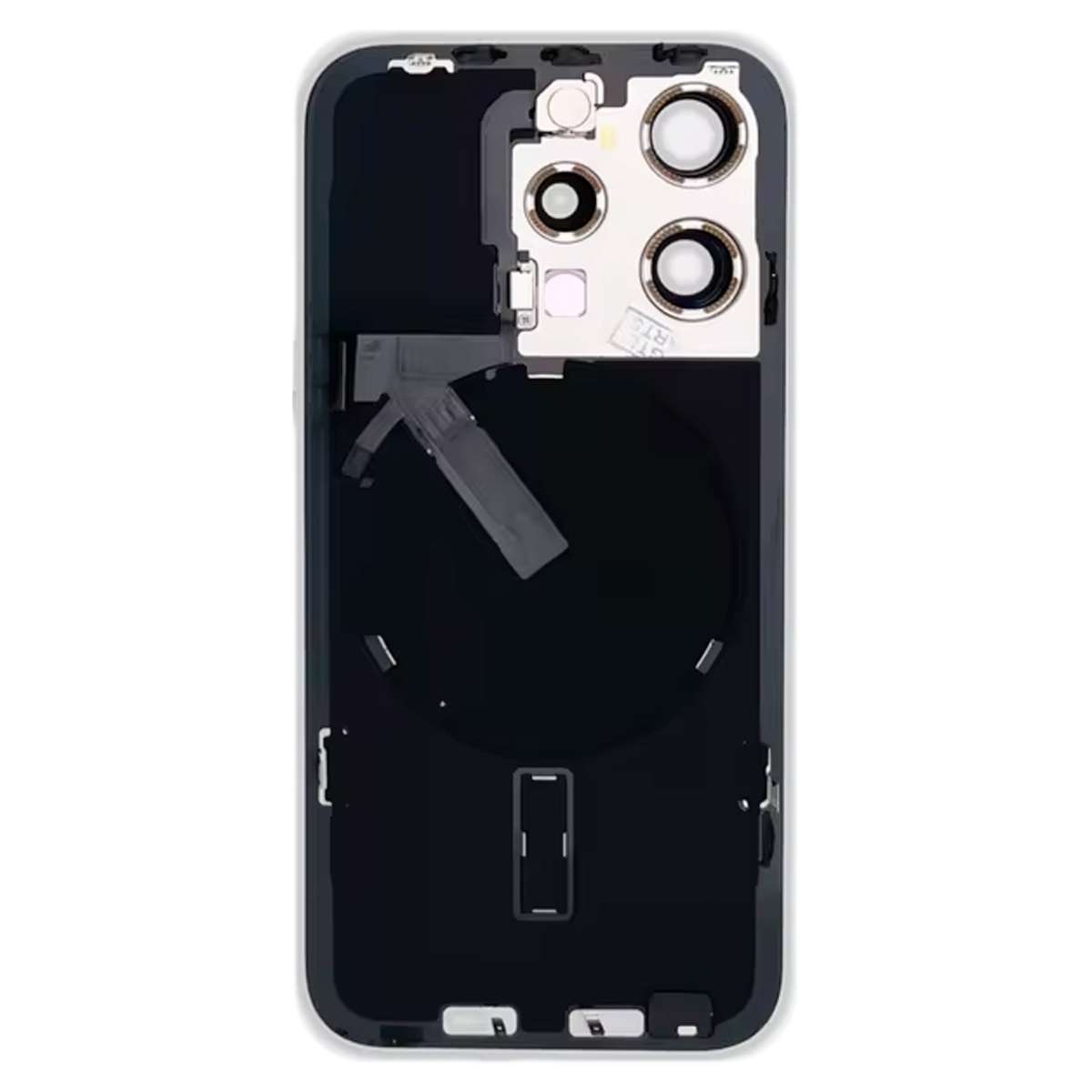 For iPhone 15 Pro Glass Battery Back Cover with Flash Bracket + Wireless Charging Module(Black)