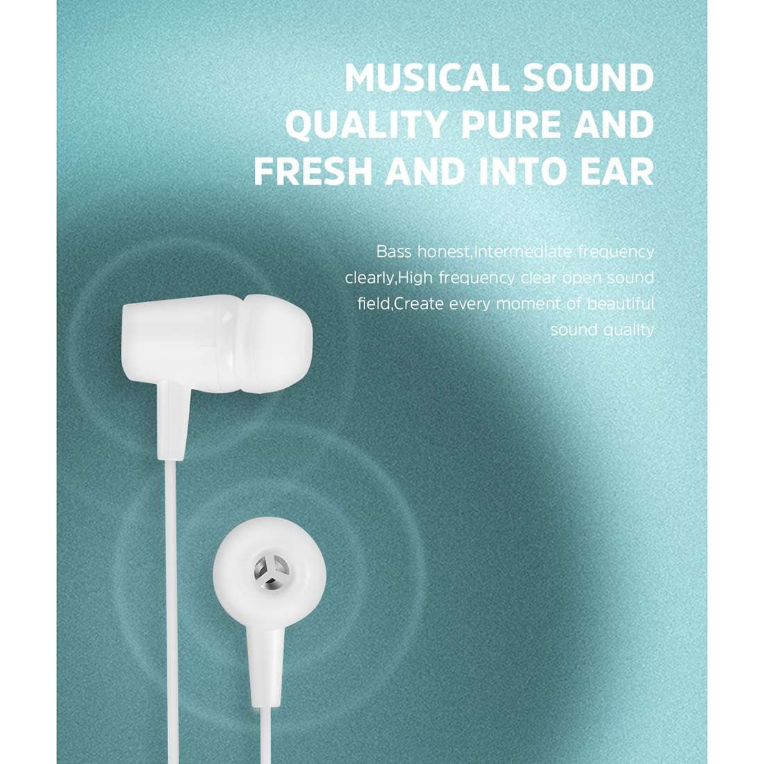 KIVEE KV-MT50 3.5mm Jack Wire-controlled Wired Music Earphone, Supports Calls, Cable L ... (White)
