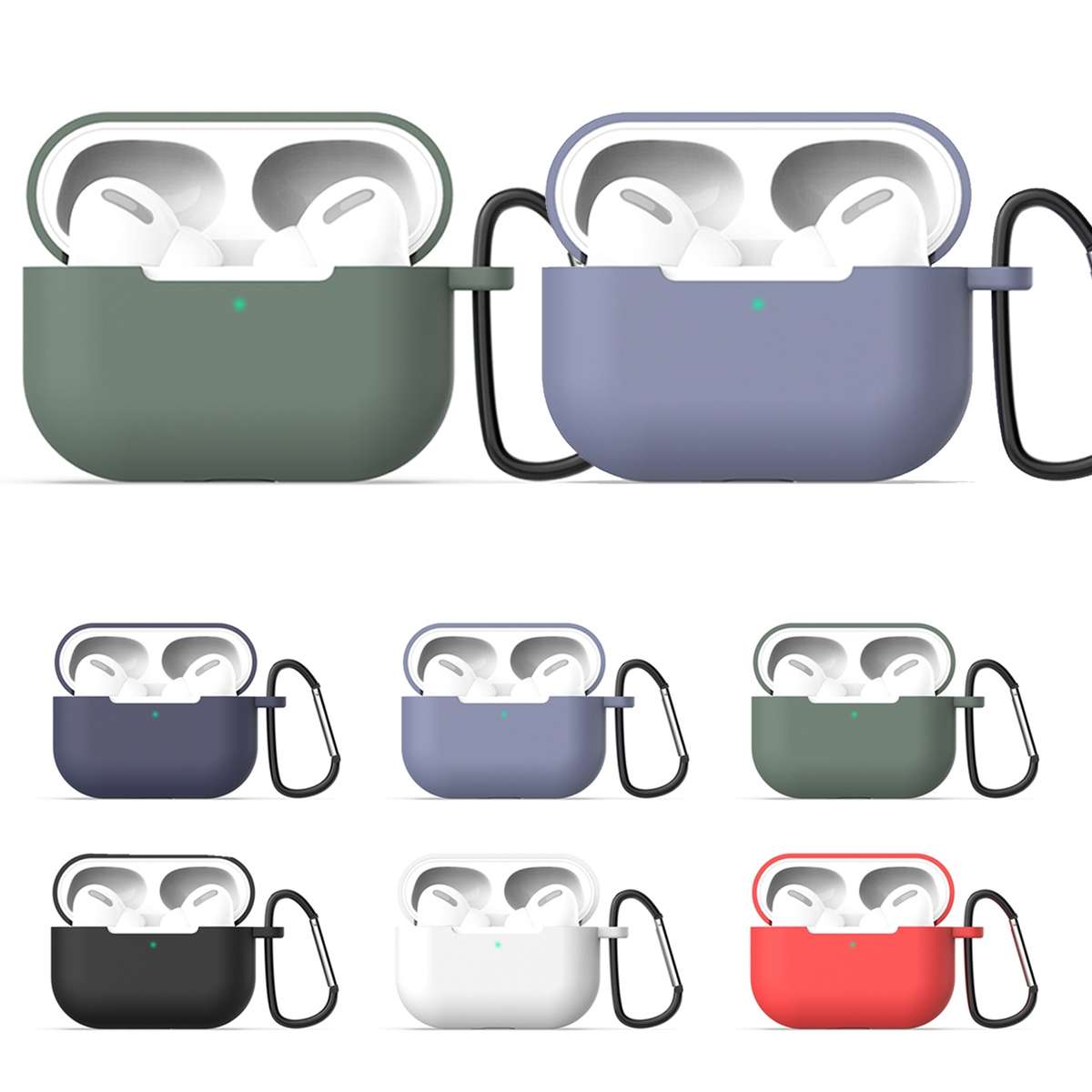 For AirPods Pro Silicone Earphone Protective Case + Hook + Anti-lost Rope 3 in 1 Set(Blue)