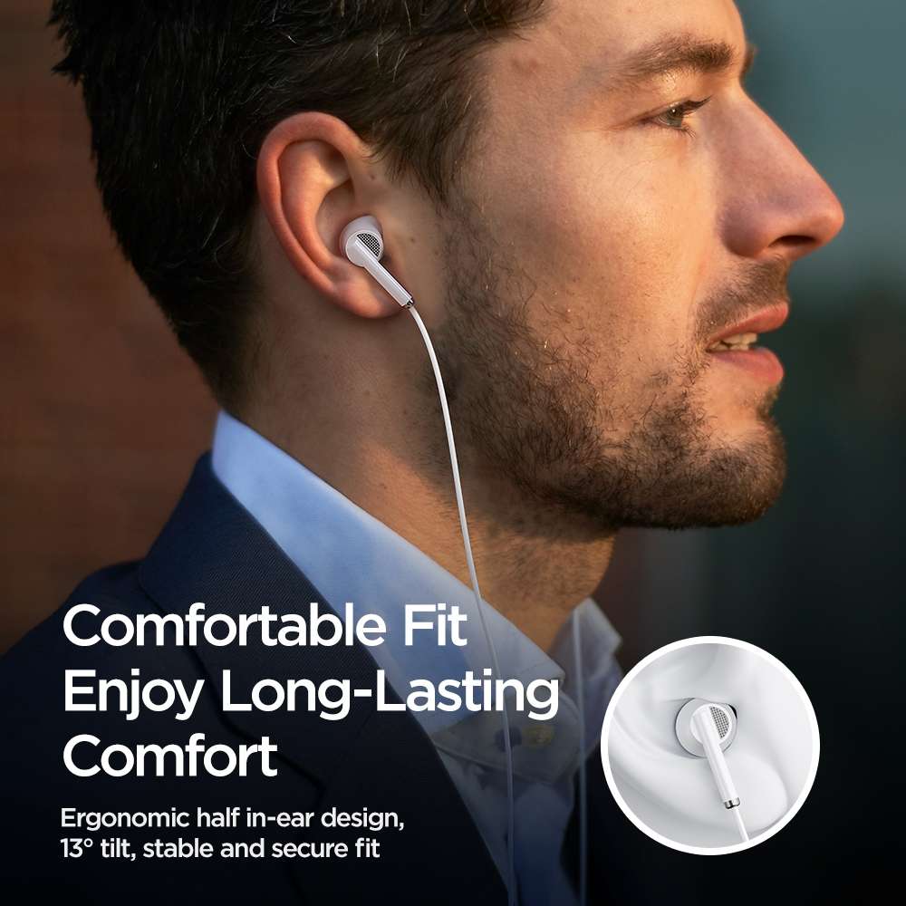 JOYROOM JR-EW07 3.5mm Wire-controlled Half In-ear Gaming Earphone with Microphone (White)