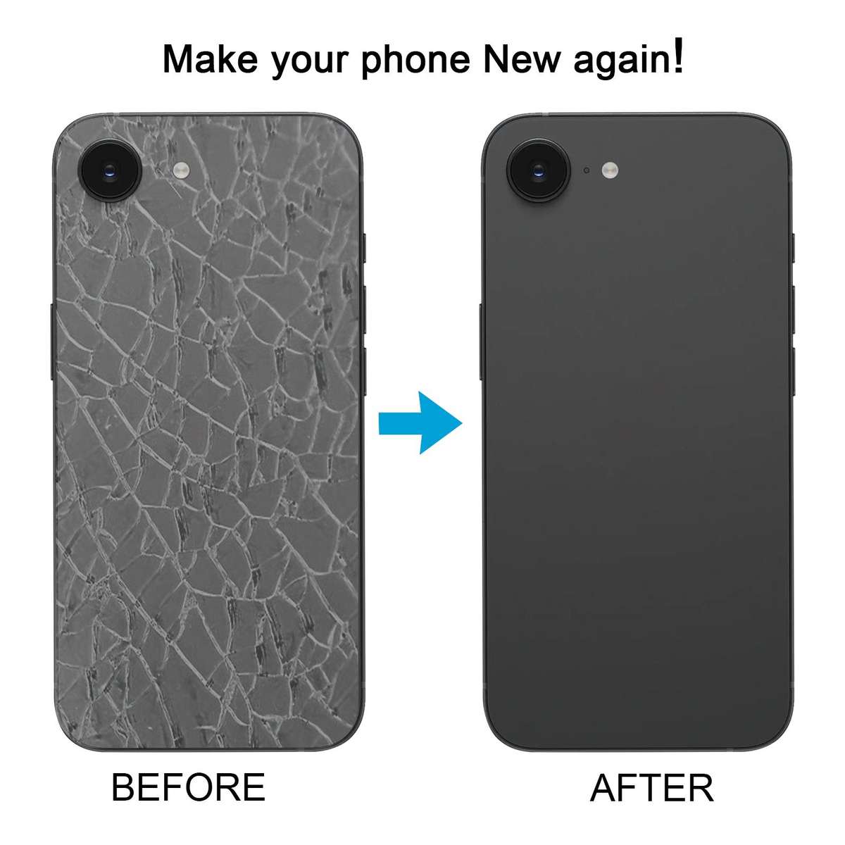 For iPhone 16e Glass Battery Back Cover with Camera Lens Frame(Black)