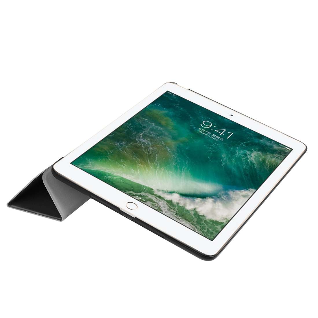 For iPad 9.7 (2018) & iPad 9.7 (2017) Custer Texture Horizontal Flip Leather Case with ... (Black)